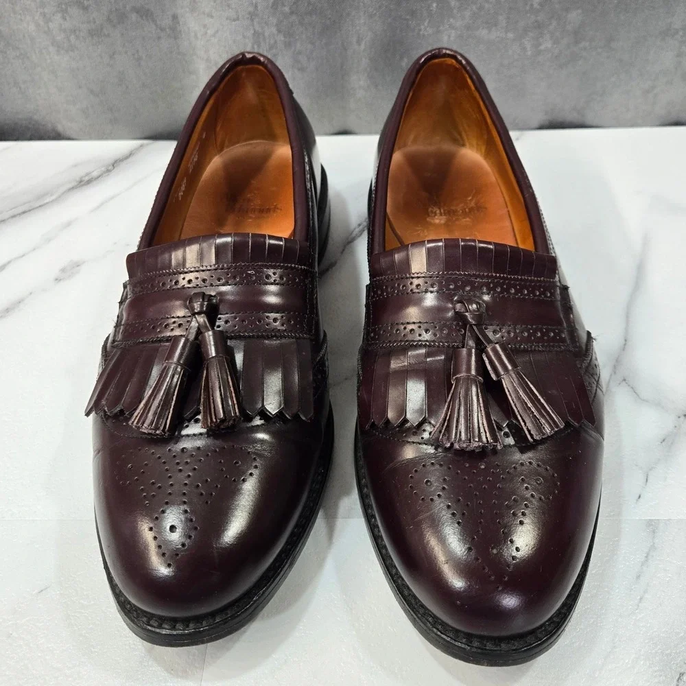 Allen Edmonds Bridgeton Mens 10.5 C Burgundy Leather Tassel Kiltie Loafers Dress